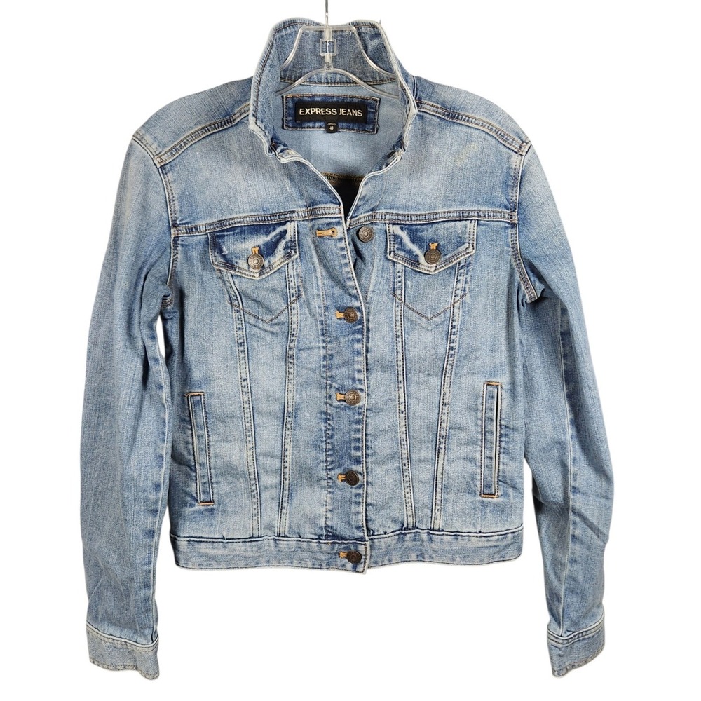 Express Jean Womens XS Blue Denim Jacket Trucker Dark Wash 100% Cotton 4 Pockets